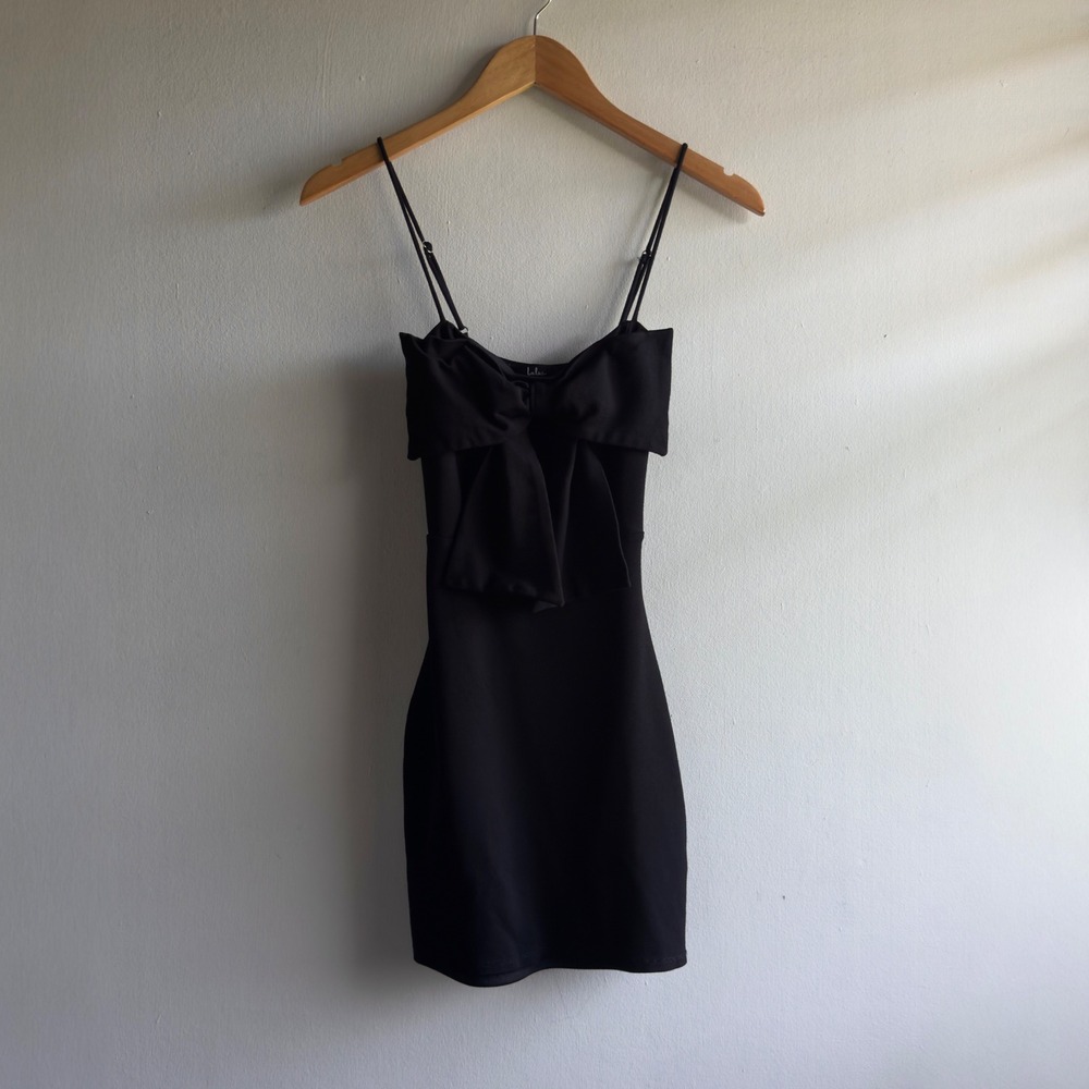 Lulus Bow Front Bodycon Mini Dress Women XS Black Cocktail Coquette